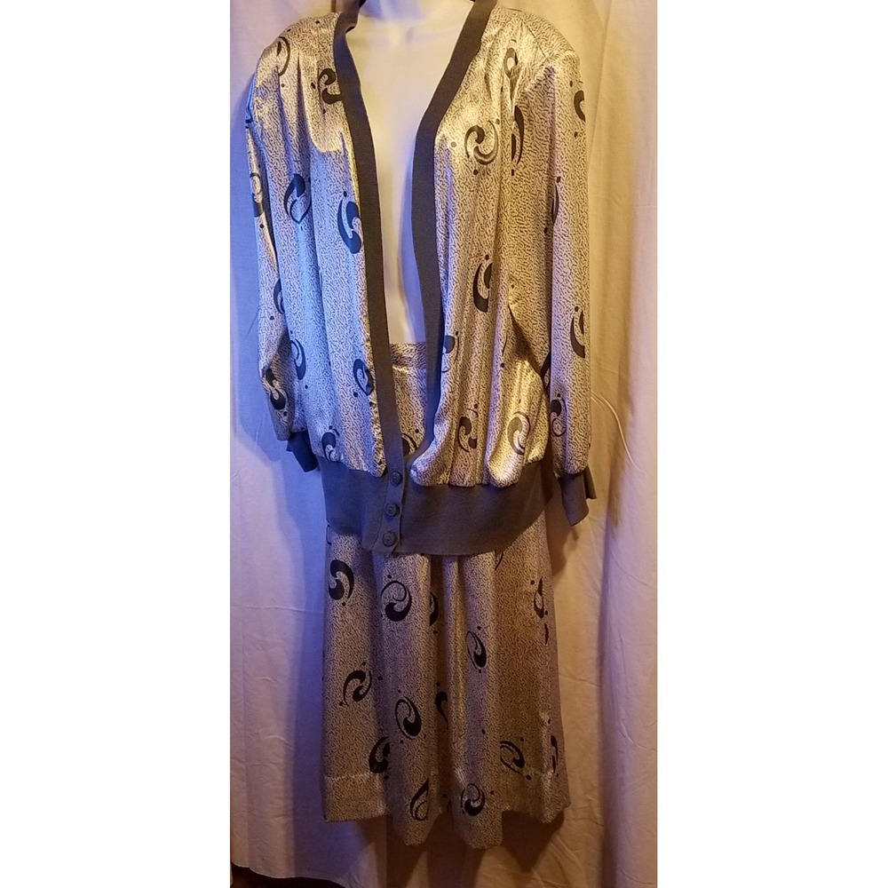 Vintage Jessica Ltd 80's‎ Matching Jacket Skirt Size 16 Gray Shoulder Pads